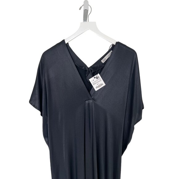 Zara Black Satin Effect V-Neck Tunic Dress - Picture 7 of 7